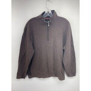 Tommy Bahama Denim Mens Sweater Brown Large L  1/4 Zip Casual, High Neck